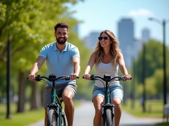 Vrolijk koppel op huur e-bikes
